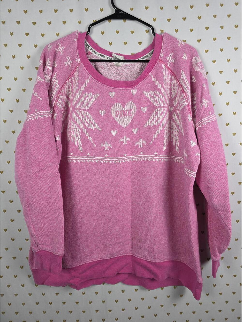 Victorias Secret Pink Winter Style Pullover Crew Sweater Vintage Style Large